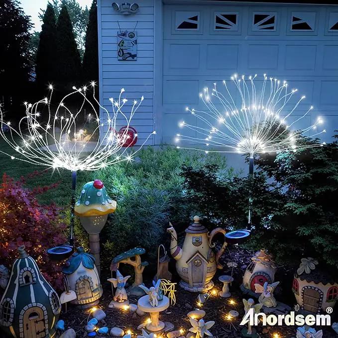 Anordsem Solar Fireworks Lights Outdoor: Garden Light Waterproof for Yard Outside - LED Starburst White Lighting Patio Pathway Decor 2 Pack - Sparkler Gardening Gifts for Women Homeowner by GreenHaven Gardens