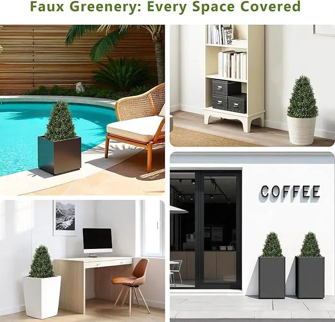 30" Boxwood Topiary Trees Artificial Outdoor Set of 2, UV Resistant Faux Plants for Front Porch Planters, Realistic Cone-Shaped Fake Bushes & Shrubs, 2.5ft Evergreen Decoration by GreenHaven Gardens