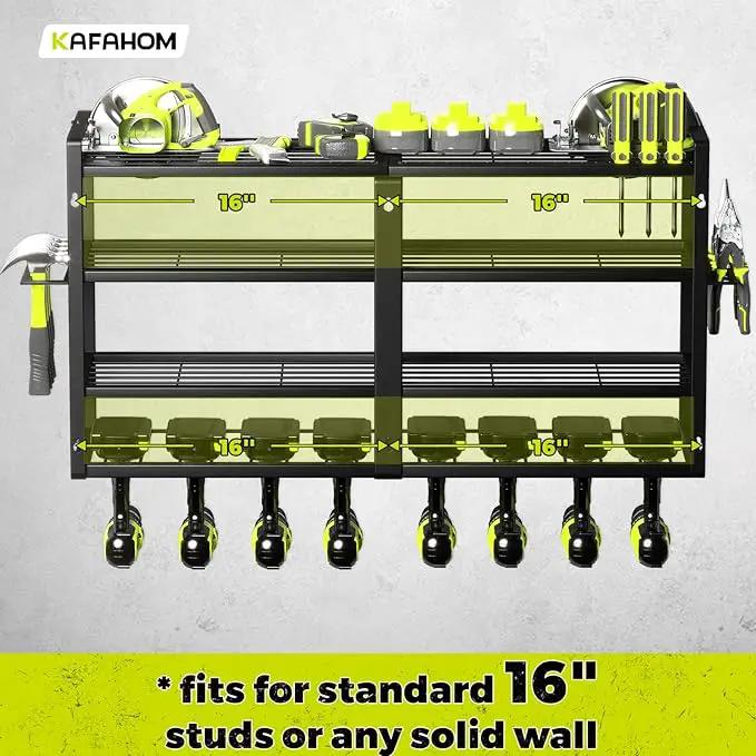 KAFAHOM Power Tool Organizer-8 Drill Holder Wall Mount,4 Layer Heavy Duty Metal Power Tool Storage Rack,Garage Tool Organizer and Storage with Screwdriver Holder/Plier Holder/Hammer Holder by GreenHaven Gardens