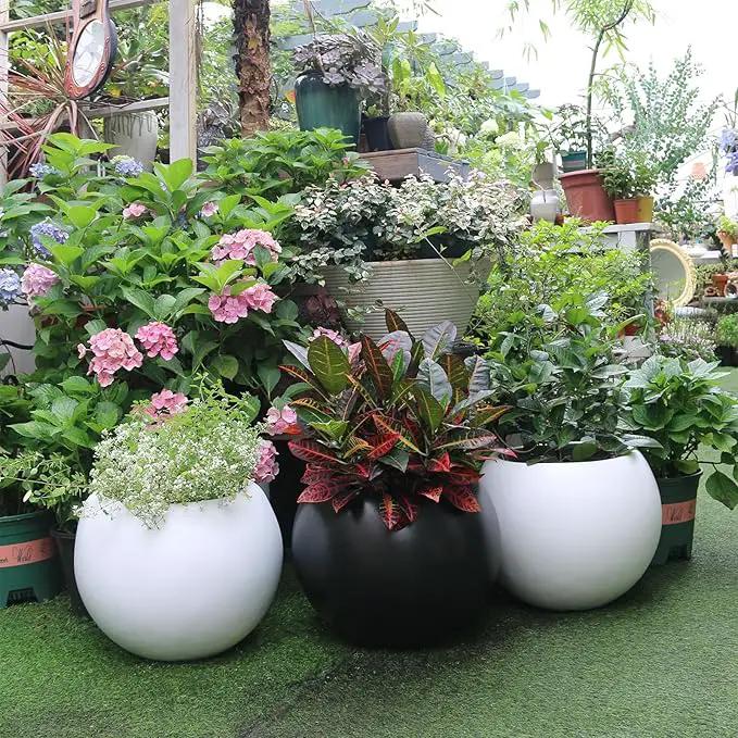 13.5 H x 17" Dia (12" Pot Opening) Round Fiberstone Planter with Drainage Hole, Black, Indoor/Outdoor Large Plant Pot for Home Patio Garden, Ideal for Large Plants by GreenHaven Gardens