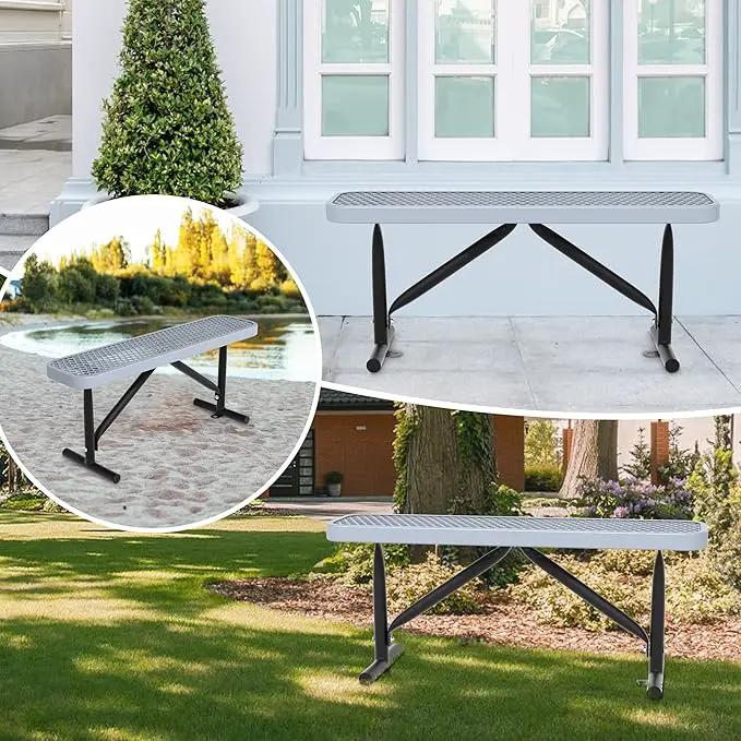 48" L Outdoor Steel Flat Bench, Heavy Duty Metal Park Bench for Outside, Expanded Metal, Commercial Benches Mesh Bench for Shopping Mall, Store, Lawn, Park, Patio, Deck, Garden (Grey, 4FT) by GreenHaven Gardens