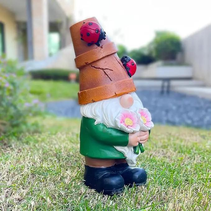 Garden Gnome Statues Outdoor Decor, Solar Gnomes with LED Lighted Flowers, Solar Resin Outdoor Statue Sculpture, for Woman Gift Home and Garden Decor by GreenHaven Gardens