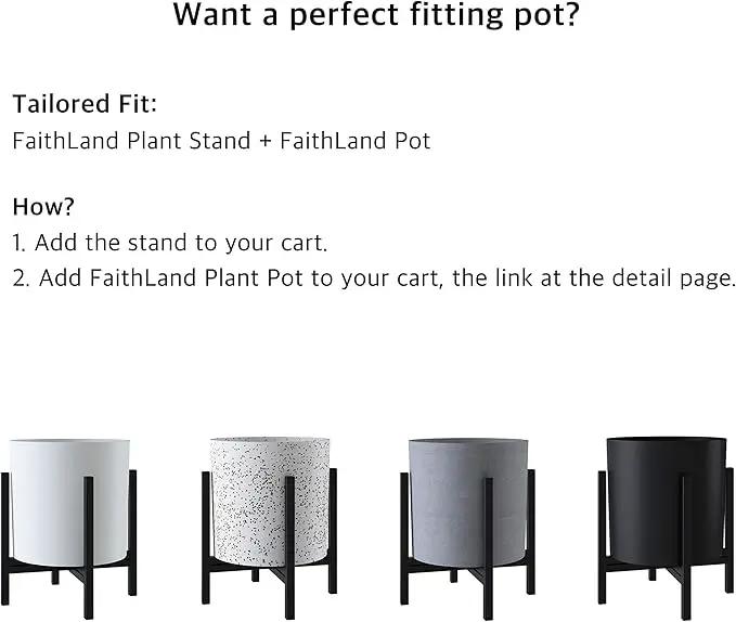 FaithLand Mid Century Plant Stand Indoor Outdoor (EXCLUDING 8" Plant Pot), Metal Planter Stand, Potted Plant Holder, Black, Hold Up to 8 Inch Planter - Upgraded Design by GreenHaven Gardens