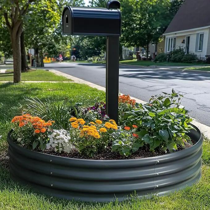KING BIRD Raised Garden Bed Galvanized Round Planter Box Outdoor for Gardening, Plants, Vegetables, Flowers, Dark Grey, 47x47x12 in by GreenHaven Gardens