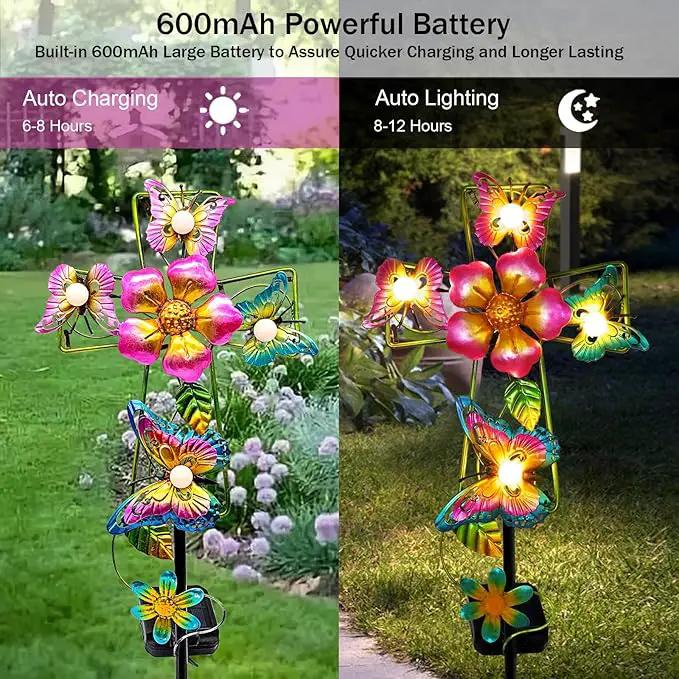 Solar Cross Garden Lights, Solar Butterfly Stake Lights Cemetery Decorations for Grave, Jesus Cross Sympathy Memorial Gifts for Mother Grandma, Metal Garden Art for Yard Lawn Patio Decor by GreenHaven Gardens