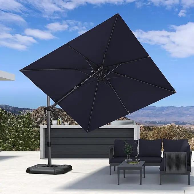 PURPLE LEAF 8.8' X 8.8' Right-left Tilt Patio Umbrella with Base Outdoor Cantilever Swivel Square Umbrella with Tilt Aluminum Offset Umbrella with 360-degree Rotation for Garden Deck Pool Patio Navy by GreenHaven Gardens