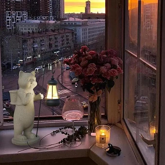 Solar Powered Garden Resin Statue Lights, 10 Inch Waterproof Outdoor Animal Cute Cat Figurine Lights, Suitable for Patios, Balconies, Lawns, Courtyards, Etc.(Basket) by GreenHaven Gardens