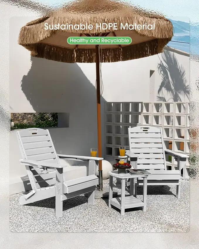 Folding Adirondack Chair HDPE All-Weather Adirondack Chairs with Cup Holder, Outdoor Fire Pit Chairs Lawn Chair for Deck Patio Garden (White) by GreenHaven Gardens