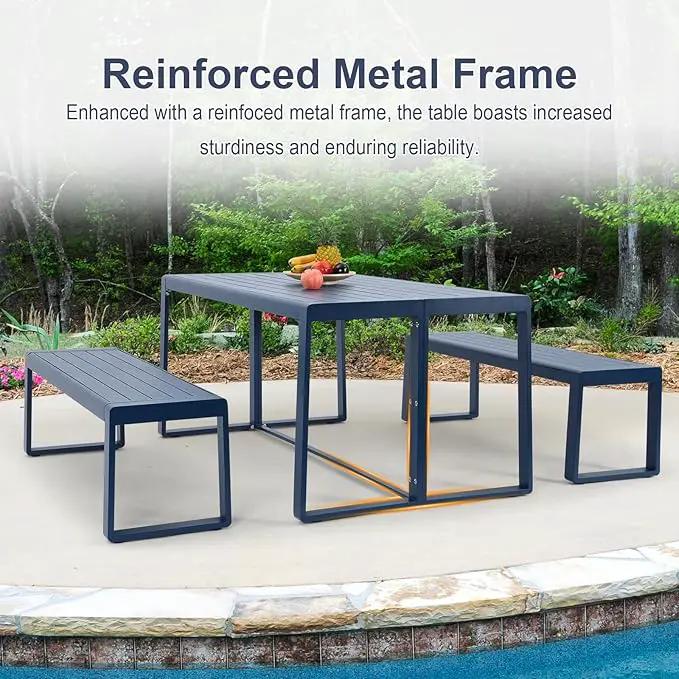 Aoodor 3-Piece Outdoor Patio Dining Set, Aluminum Furniture Set with 1 Rectangular Picnic Table and 2 Benches for Garden, Lawn, Yard by GreenHaven Gardens