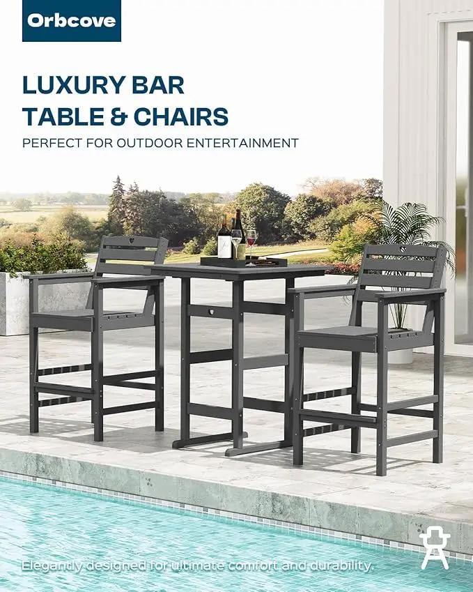 Tall Adirondack Chairs Set of 4, HDPE Wood Balcony Adirondack Chairs Set with Heart Cutout Design, Weather-Resistant Bar Height Furniture for Deck, Porch, Pool (Grey) by GreenHaven Gardens