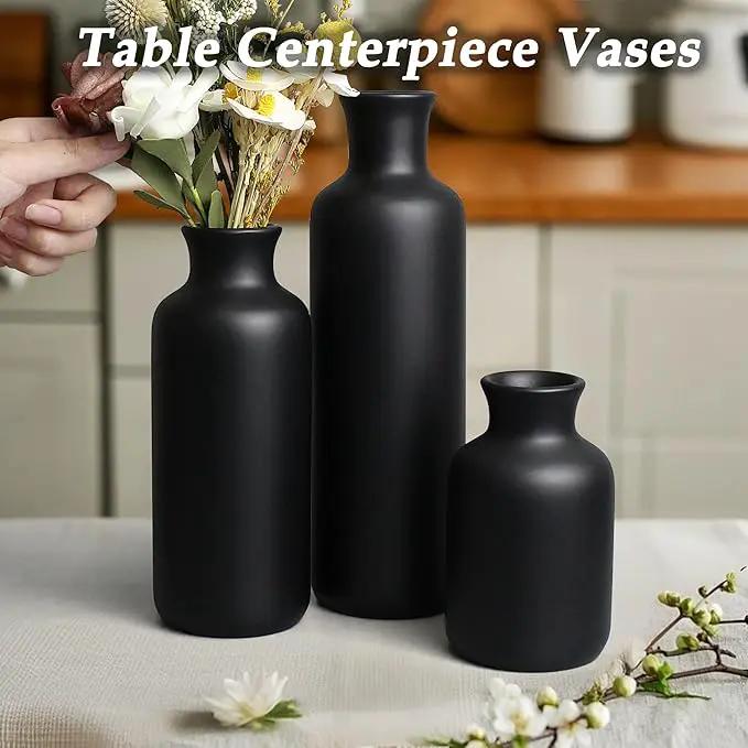 Resin 3 Piece Vase Set, Farmhouse Decor, Home Decorative Vase, Vases for Your Kitchen, Bedroom, Office, Living Room, Bathroom, & Shelf Centerpiece Table Decorations, Black by GreenHaven Gardens