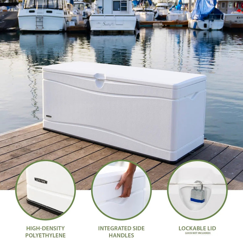 LIFETIME Outdoor Storage Deck Box, 130 Gallon, Arctic White, Lockable, UV-Protected, for Decks and Marine Docks by GreenHaven Gardens