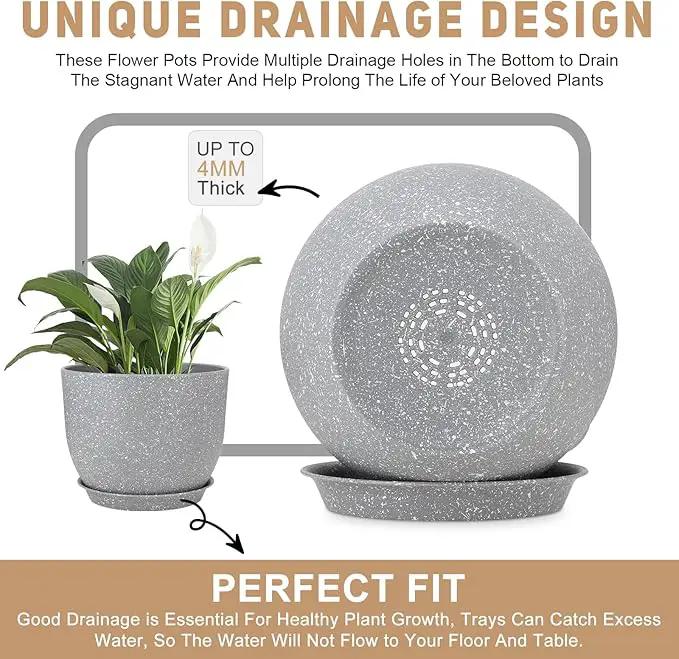 Plant Pots 12/10/9 inch Set of 3, Flower Pots with Multi Mesh Drainage Holes, Large Planters for Indoor Outdoor Garden Plants and Flowers. (Gray) by GreenHaven Gardens