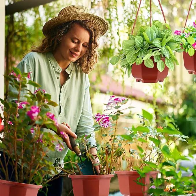 Roshtia 24 Pcs Hanging Plastic Planter Pot with Hook Flower Pots Baskets Hanging Nursery Planter Holder for Outdoor Indoor Plant Garden(Brown,5 Inch) by GreenHaven Gardens