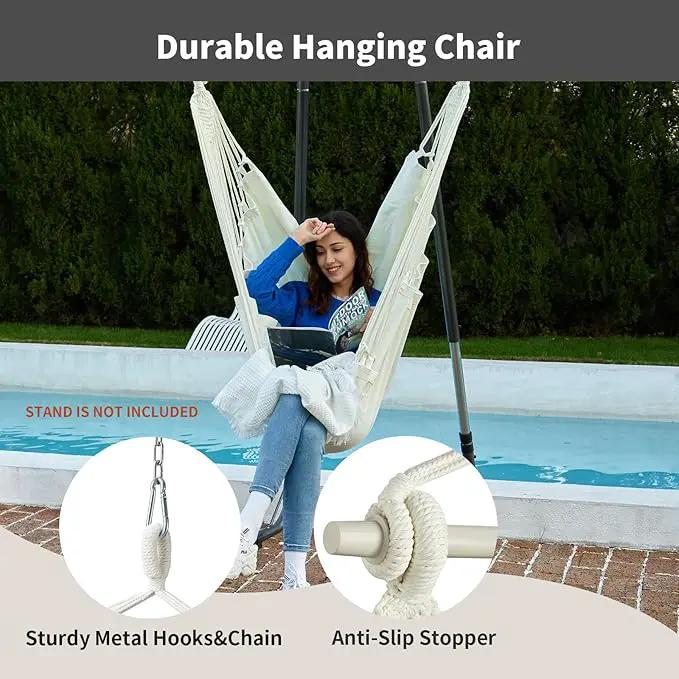 Hanging Hammock Chair Swing MAX 500 lbs Outdoor Hanging Chair with Footrest Indoor Swing Chair with Portable Steel Spreader Bar and Hardware Kit for Bedroom Living Room Patio Porch - White by GreenHaven Gardens