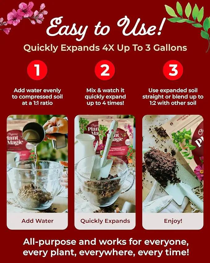 Compressed Organic Potting Soil for Garden, Plants & Vegetables - Expands 4x When Mixed with Water - Indoor or Outdoor Use - Plant Food Mix Derived from Natural Coconut Coir & Worm Castings Fertilizer by GreenHaven Gardens