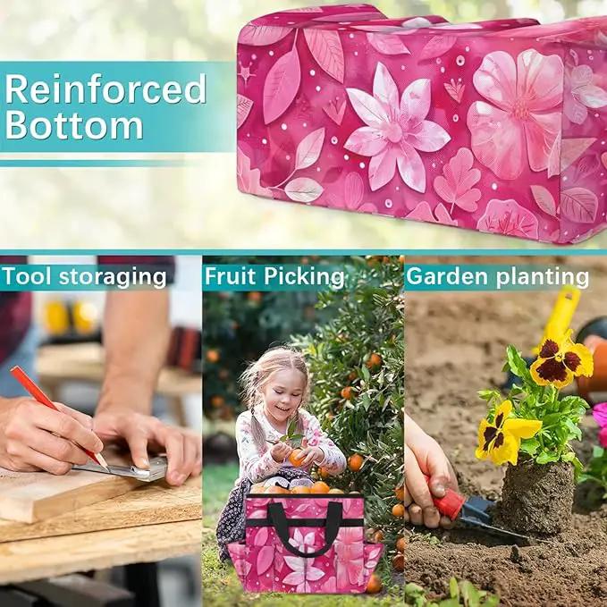 Rose Red flower Gardening Tool Bag,Heavy Duty Garden Tote Bag,Portable Oxford Gardening Storage Basket Organizer Handbag with Pockets Handle,Hand Tools Gifts for Outdoor Garden Lawn by GreenHaven Gardens