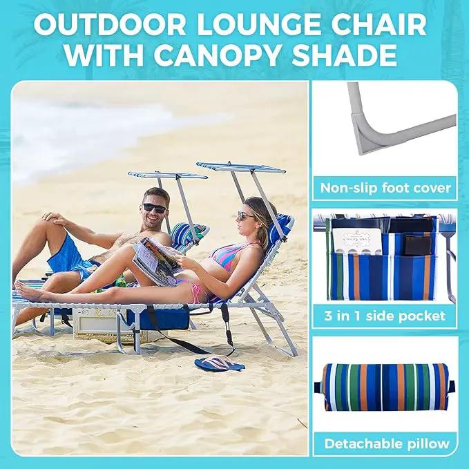 #WEJOY Folding Lounge Chair with Canopy Shade, Portable Adjustable 5-Position Patio Chaise Lounger with Pillow & Storage Pocket for Lay Flat Outdoor Lawn Backyard Beach Camping Pool Tanning by GreenHaven Gardens