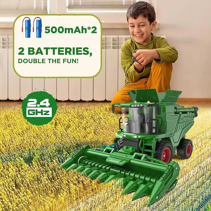 Remote Control Combine Harvester Tractor Toy with Corn Head, RC Tractor Toys for Kids 3+, Light/Spray/Sound/1/24 Scale, Farm Toy Combine Harvester for Kids, Christmas Birthday Gift 2025 by GreenHaven Gardens