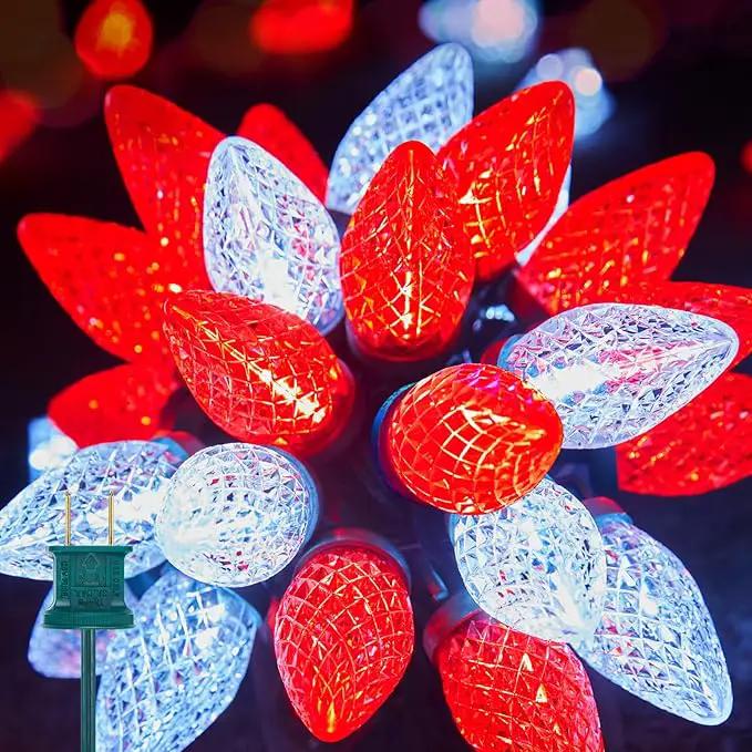 Brightown C9 LED Christmas String Lights, 66ft 100 LED Waterproof Strawberry String Lights, Plug-in Extendable Green Wire Lights String for Outdoor Outside Patio Party Decoration, Red and White by GreenHaven Gardens