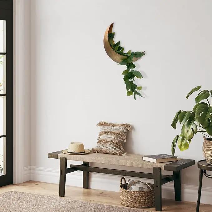 Wall Mounted Metal Moon Planter - Hanging Crescent Pot for Succulents, Air Plants, Cacti - Boho Indoor Outdoor Moon Wall Decor for Bedroom, Bathroom, Living Room, Nursery - Rustic Gold by GreenHaven Gardens