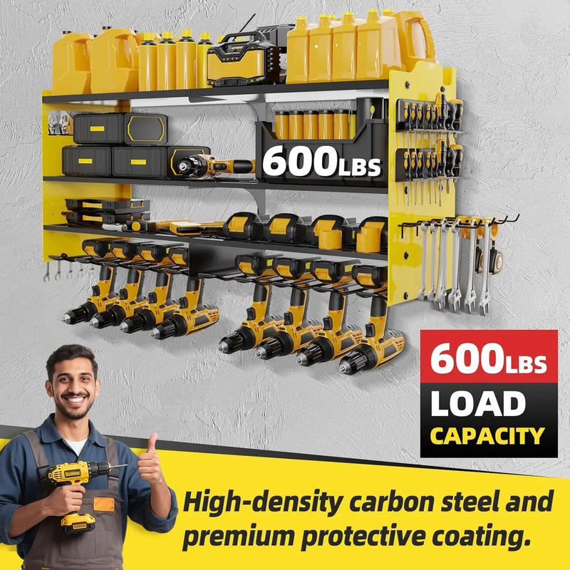 Power Tool Organizer Wall Mount with 8-Drill Holders-600Lbs Load Heavy Duty Metal 4-Layers Garage Storage and Organization Adjustable Battery Tools Rack Utility Racks Gifts for Men by GreenHaven Gardens
