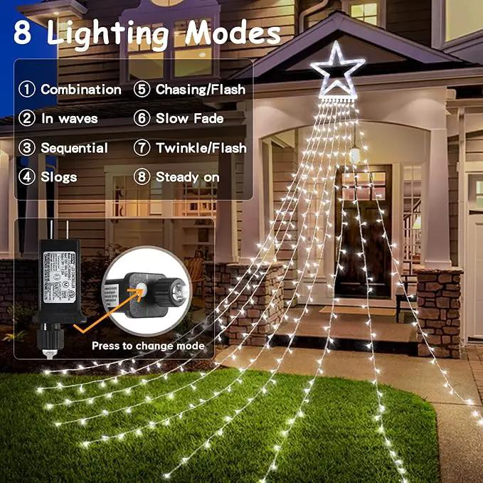 BlcTec Outdoor 317 LED Waterfall Tree Lights, 9 Strands with Timer - 8 Modes, Waterproof Christmas Lights for Garden, Patio, Yard Decor - Cool White by GreenHaven Gardens