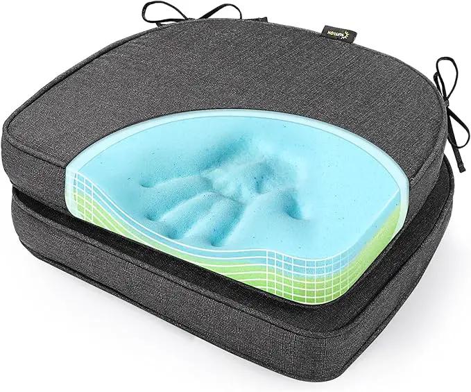 SUNROX Gel Memory Foam Chair Cushions, FadeShield Water-, Stain-Resistant Durable Reversible Seat Cushion Pads with Ties for Indoor/Outdoor Kitchen Dining Office 17"x16" Set of 2, Midnight by GreenHaven Gardens