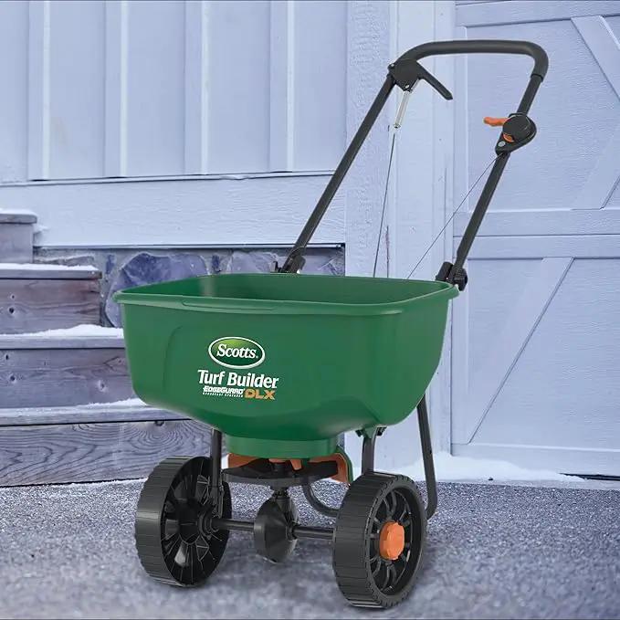 Scotts Turf Builder EdgeGuard DLX Broadcast Spreader for Seed, Fertilizer, Salt, Ice Melt, Holds up to 15,000 sq.ft. Product by GreenHaven Gardens