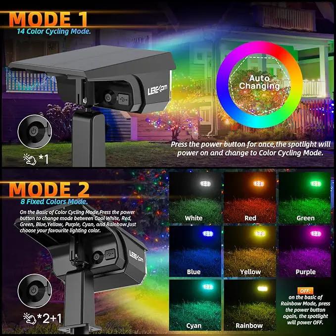 Solar Spotlights Outdoor,40 LEDs Color Changing RGB Landscape Path Lights,USB & Powered Multicoloured Spotlights,14 Colors Auto Cycling for Yard,Garden,2 Pack by GreenHaven Gardens