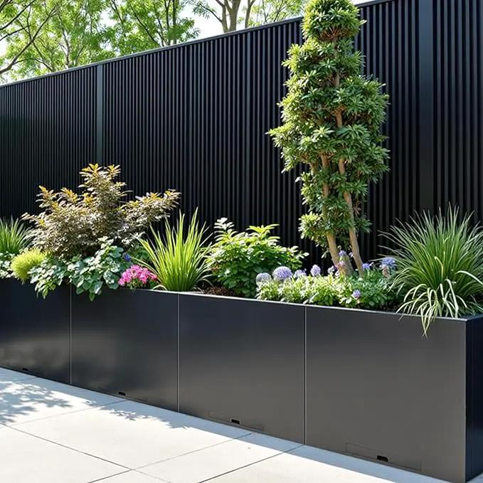 KOL Galvanized Steel Planter Box, with Insert Tray Drainage Holes, Rectangular Black Powder Coated Metal Planter, Outdoor Use, Heavy Duty Modern Flower Pot (Black, 36" H x 11" W x 32" L) by GreenHaven Gardens