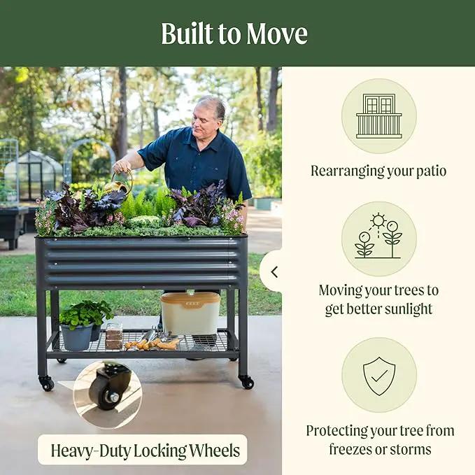 Rolling Elevated Raised Garden Bed-V Series, 2' x 6' Garden Beds with Legs & Storage Rack for Patio & Porch, 1000 Lbs Weight Capacity, Outdoor Planter Box for Vegetables Flower Herbs, Modern Gray by GreenHaven Gardens