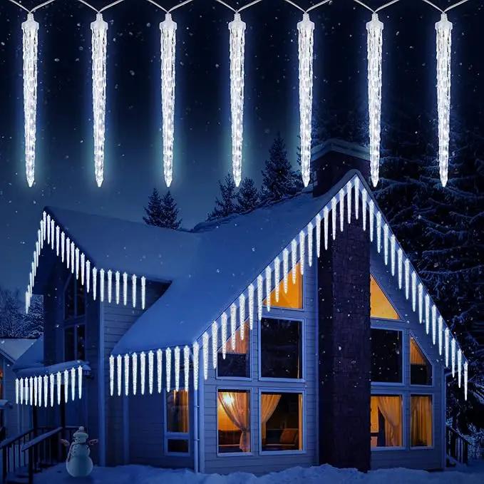 Christmas Icicle Lights Outdoor, 10Ft Meteor Shower Lights with 10 Ice Shaped Tube, Snowfall Shooting Star Light Effect, Falling Crystal Christmas Decorations for House Eave Roofline, Cool White by GreenHaven Gardens