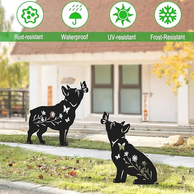 Pack 2 Dog Metal Garden Decor for Outside,French Bulldog Gifts for Women,Dog Silhouette Stakes,Garden Statues for Yard,Lawn,Pathway by GreenHaven Gardens