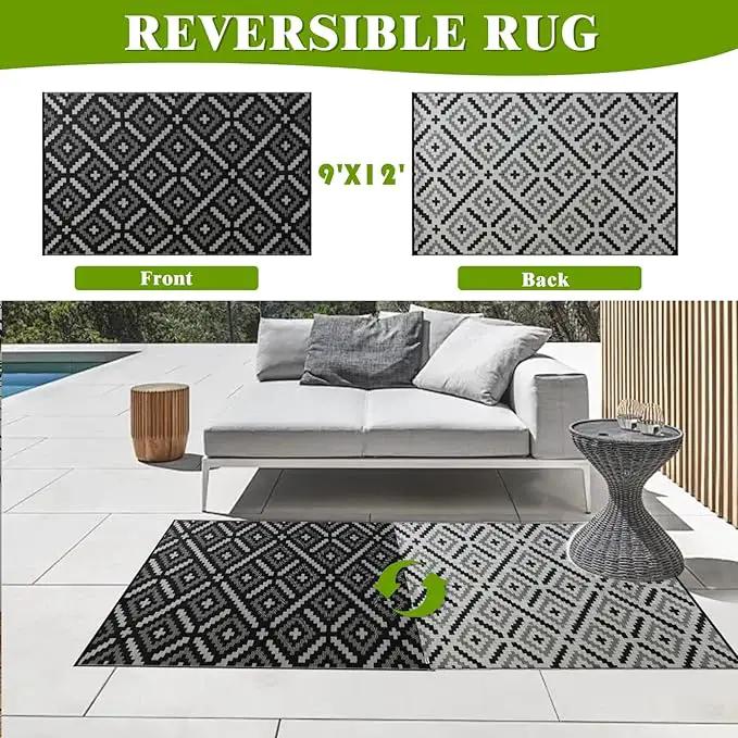 Outdoor Rug 9x12 ft Waterproof, Reversible Outdoor Plastic Straw Rug for Patios Clearance, Outdoor Area Rug Carpet RV Mat for Camping Backyard Deck Porch by GreenHaven Gardens