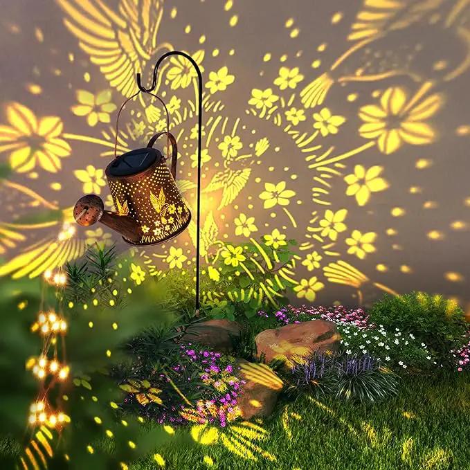 Solar Watering Can Outdoor Lights Garden Decor,Hummingbird Hanging Lantern Waterproof Landscape Lights Outside Decoration for Yard Porch Patio Pathway Gardening Gifts(with 32 inch Shepherd Hook) by GreenHaven Gardens