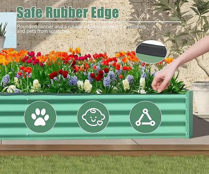 Domi Galvanized Raised Garden Bed, Outdoor Planter Garden Boxes Large Metal Planter Box for Gardening Vegetables Fruits Flowers, Green (8x4x1ft) by GreenHaven Gardens