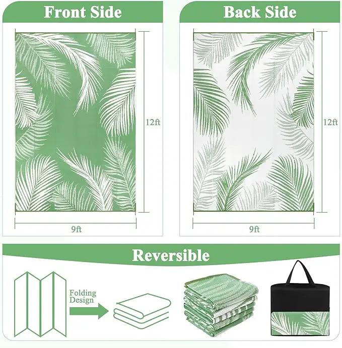 Pauwer Waterproof Outdoor Rug 9x12, Reversible Plastic Straw Patio Camping Rug, Indoor Outdoor RV Mat Carpet for Deck, Camper, Porch, Balcony, Backyard, Picnic, Leaf Green by GreenHaven Gardens