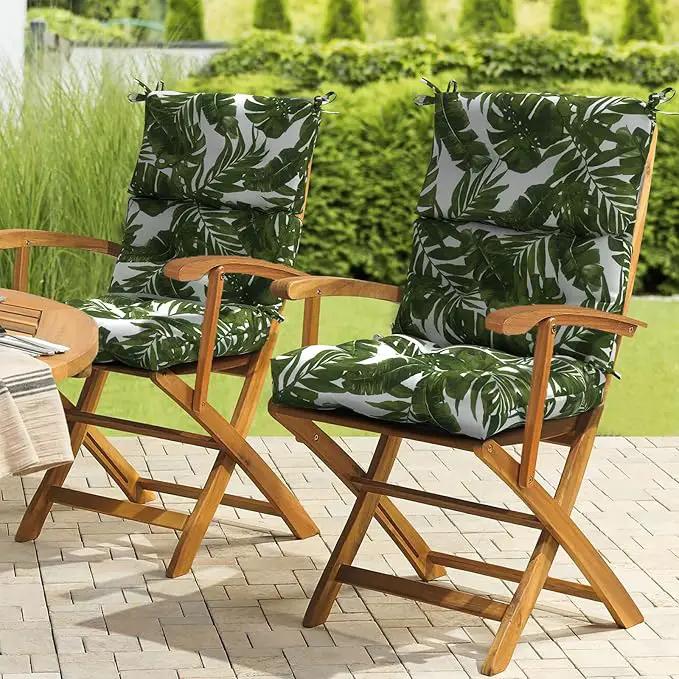 LVTXIII Outdoor Seat/Back Chair Cushion Patio Tufted High Back Cushion, Seasonal Replacement Rocking Chair Cushion with Ties (22” W x 20D”, Set of 2, Palm Green) by GreenHaven Gardens