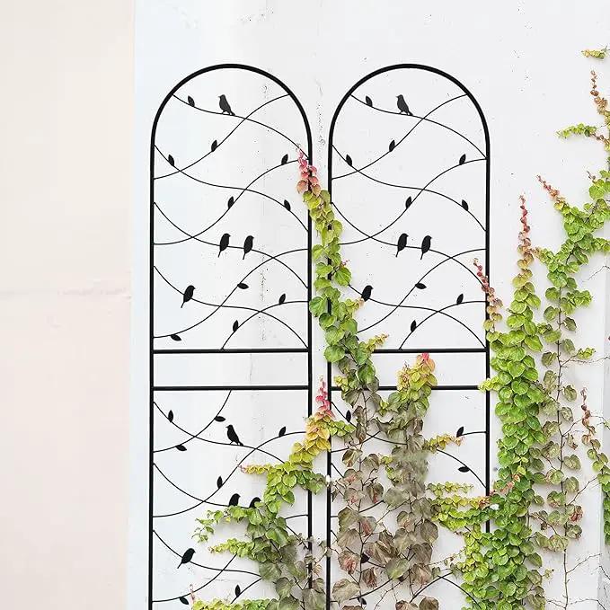 Metal Garden Trellis Rustproof Trellis for Climbing Plants Outdoor Flower Support Bird Deco (Black-2 Pack, 71"x19.7")