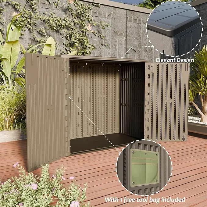 HOMSPARK 37 Cu.Ft Outdoor Storage Shed Weather Resistant, Multi Functional | Double-Wall Resin Storage Sheds & Outdoor Storage Box Waterproof for Backyard Garden Patio Lawn (Shallow Coffee) by GreenHaven Gardens