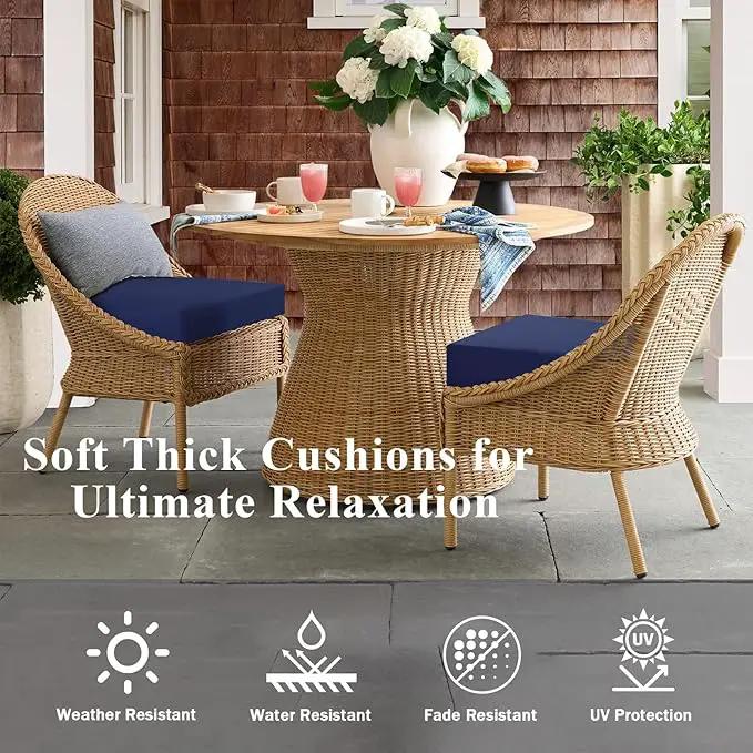 Outdoor Chair Cushions Set of 2, Waterproof Foam Patio Seat Cushions with Ties for Garden Sofa & Dining Furniture, 3-Year Color Fastness, 16x17x2 Inch, Blue by GreenHaven Gardens
