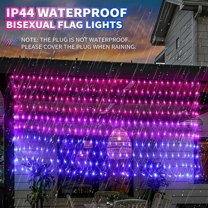 RJZZ Bisexual Flag Lights Outdoor, 6.6x3.3 FT Pride Decorations Connectable, 330LED Waterproof Bi Flag With Lights for Wall, Room, Yard, Party, Office