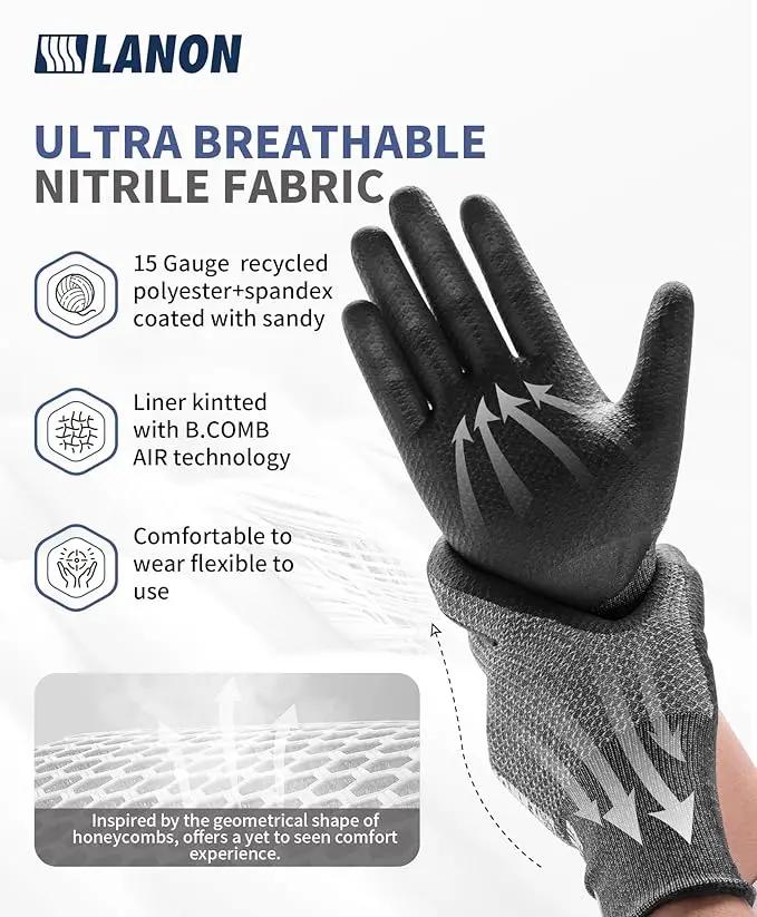 LANON Gardening Gloves for Men Women, 2 Pairs Nitrile Coated Garden Gloves with Grip, Breathable B.COMB AIR Technique, Dusty Olive & Bluebird, Medium by GreenHaven Gardens