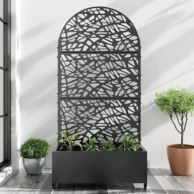 Casaphoria Metal Raised Garden Bed with Trellis and Wheels, 72"x35"x16" Arched Planter Box for Climbing Plants, Vegetables & Vines, Features Drainage Holes and Privacy Screen (Black-Net) by GreenHaven Gardens