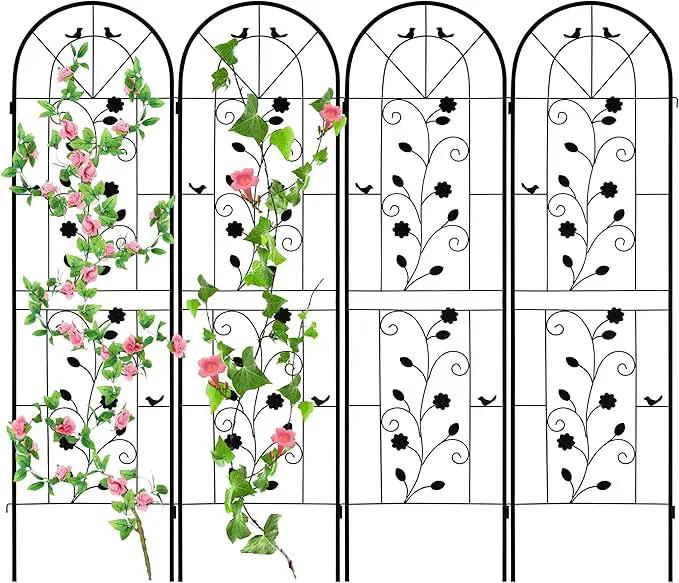 LZRS 4 Pack Rustic Iron Arch Decoration Garden Trellis with Black Metal Coating – Perfect for Supporting Climbing Plants Outdoor, Roses, Vines, Flowers, and Vegetables. by GreenHaven Gardens