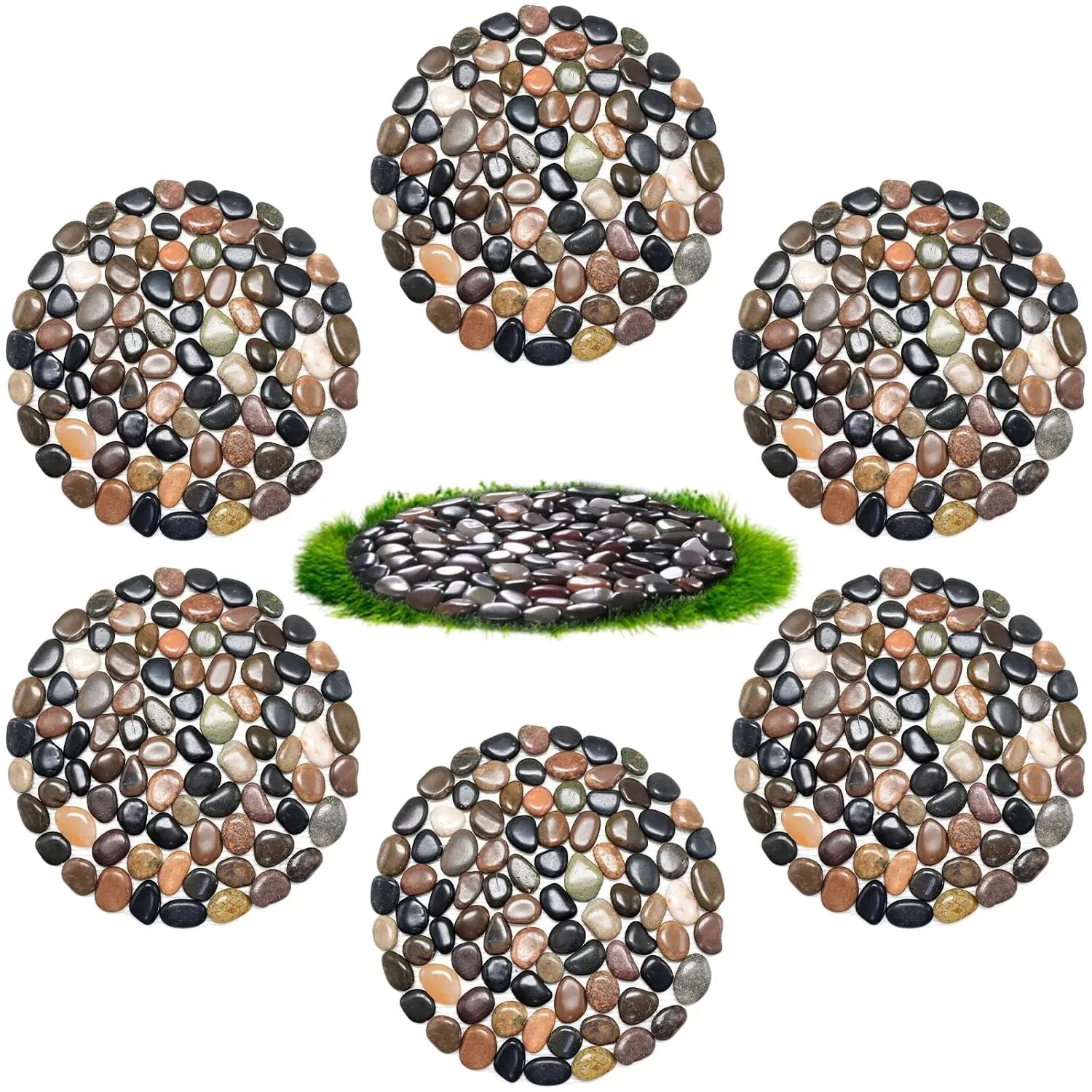 10in River Rock Stepping Stones Set - 6 Pack | Polished Pebble | Long-Lasting PVC Mesh Backing | Perfect for Garden Paths and Lawns Outdoor Landscaping Decoration | Mixed Circle by GreenHaven Gardens