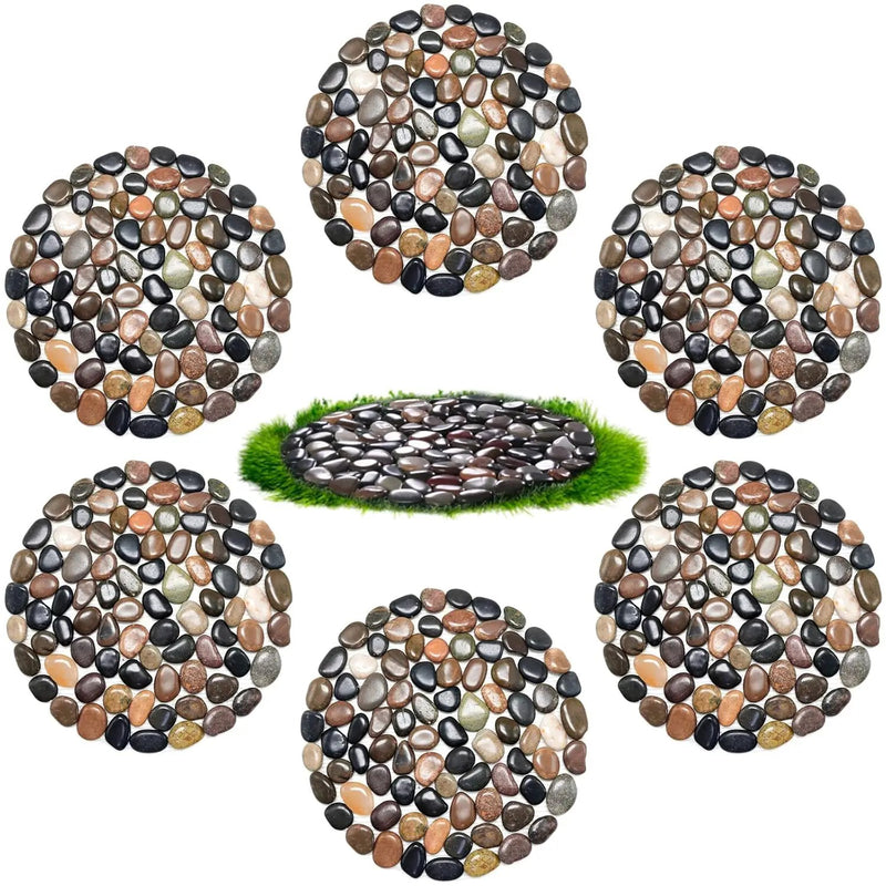 10in River Rock Stepping Stones Set - 6 Pack | Polished Pebble | Long-Lasting PVC Mesh Backing | Perfect for Garden Paths and Lawns Outdoor Landscaping Decoration | Mixed Circle by GreenHaven Gardens