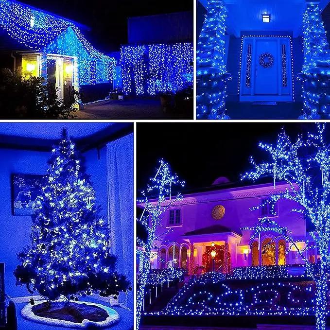 QITONG 4 Pack Solar Fairy Lights Blue, Each 33ft 100 LED String Lights Outdoor Waterproof, 8 Modes Blue Solar Lights for Outside Tree Garden Pool Wedding Party Christmas by GreenHaven Gardens