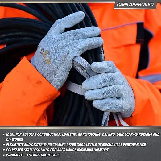 Vgo... 3 Pairs Safety Work Gloves,Gardening Gloves,Polyurethane Coated,Dipping Gloves,Latex Free(Szie L,Gray&White,PU6029) by GreenHaven Gardens